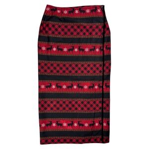 Vintage Red Buffalo Plaid Holiday Maxi Wrap Skirt 14 10 8 M Fair Isle Reindeer